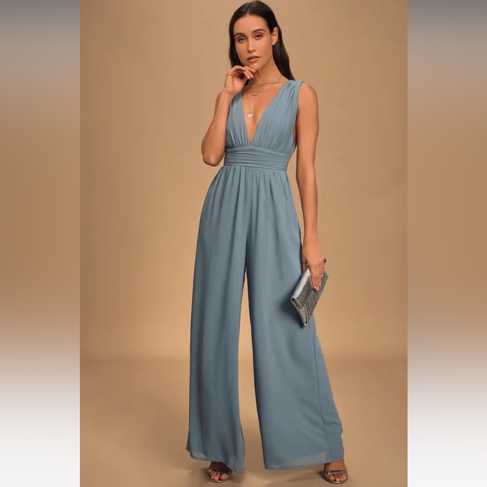 NWT Lulus Divine Muse Slate Blue Wide-Leg
Jumpsuit M